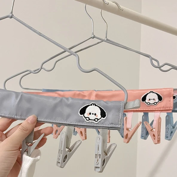 Katlanabilir Seyahat Çamaşır Askısı - Pembe Kumaş
