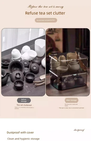 Çay Seti Saklama Kutusu - Gri Renk - 9 Fincan Kapasiteli - Tekli - 8