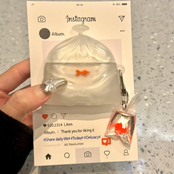 AirPods 3 için Sevimli Balık Çantası Silikon Koruyucu Kılıf - Tek Katmanlı + Kolye