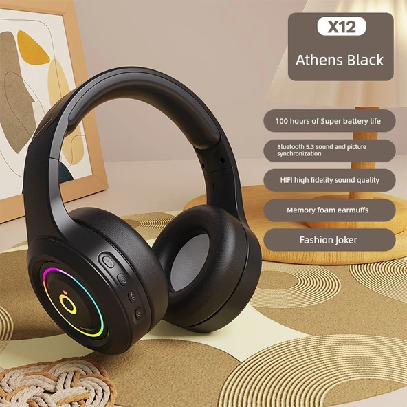 Bluetooth E-Spor Oyuncu Kulaklığı - Atina Siyahı - HIFI Ses - 100 Saat