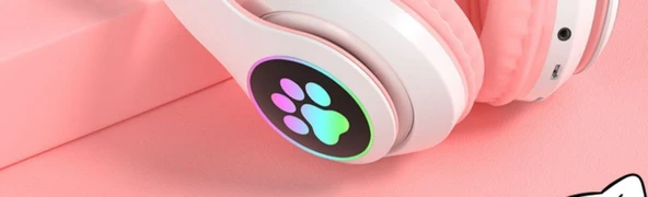 Kedi Kulaklı Bluetooth Kulaklık - Genç Pembe - 11