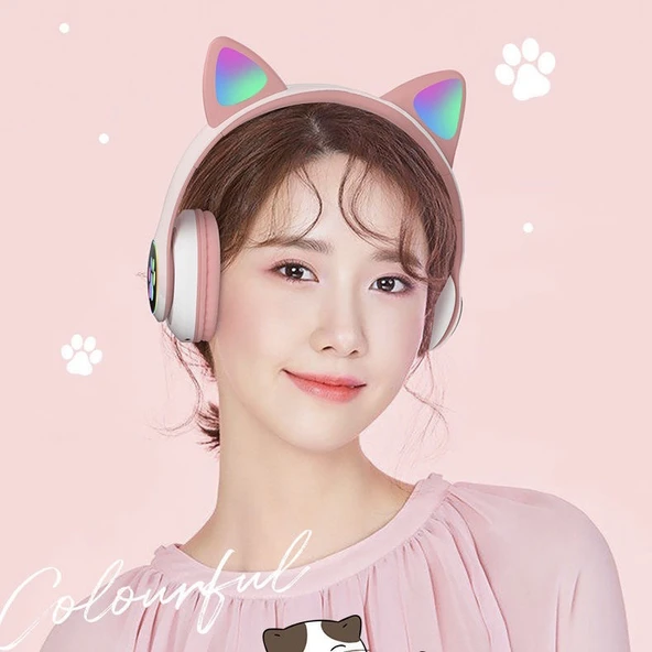 Kablosuz Kedi Kulaklıklı Gaming Kulaklık - Pembe - 4