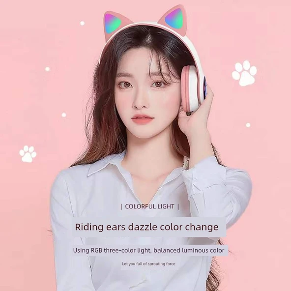 Kablosuz Kedi Kulaklıklı Gaming Kulaklık - Pembe - 2
