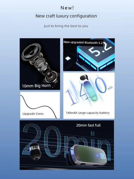 Bluetooth 5.2 Tek Kulaklık - 2025 Model Siyah HiFi HD Ses Kalitesi Kartsız - 3