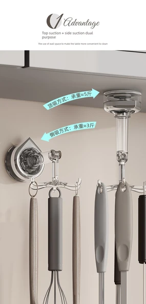 Altı Çengelli Döner Mutfak Saklama Askısı - Krem 3 Adet - Resim 9