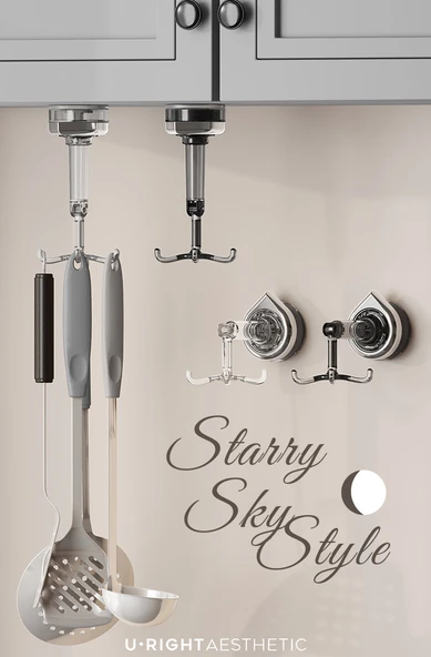 Altı Çengelli Döner Mutfak Saklama Askısı - Krem 3 Adet - Resim 7