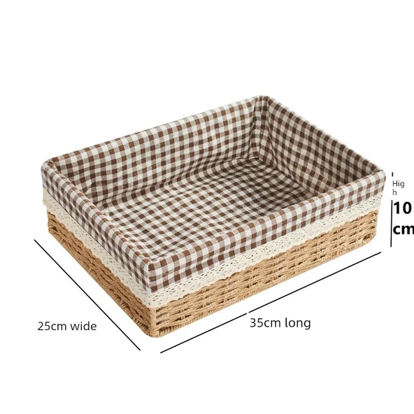 Japon Tarzı Kağıt İp Saklama Sepeti - Bej Zencefil Desenli 35x25x10cm