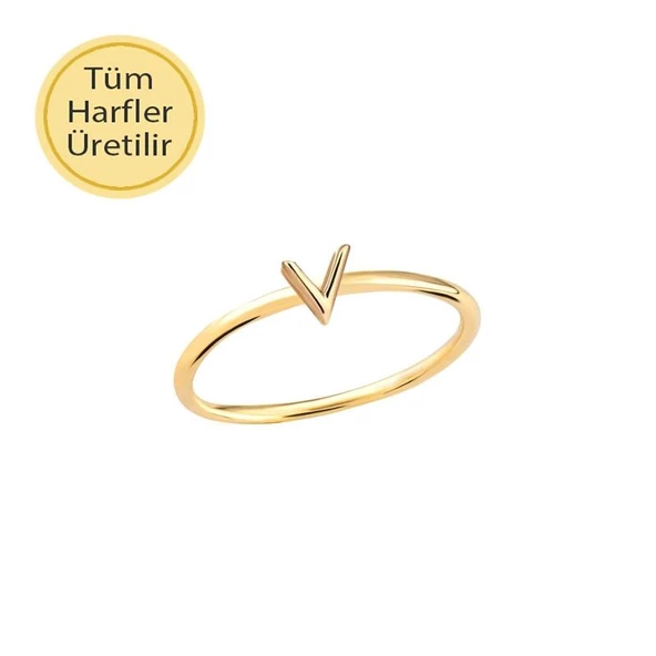 14 Ayar Altın V Harfli Yüzük ürün görseli
