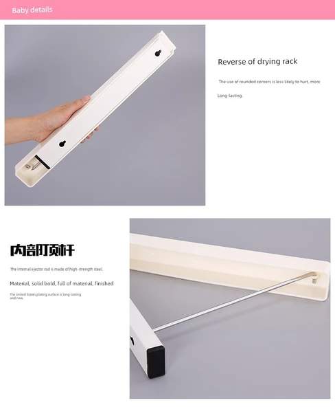 Katlanabilir Elbise Askısı - Çivisiz Model (75cm Paslanmaz Çelik) - Krem Beyazı - Resim 9