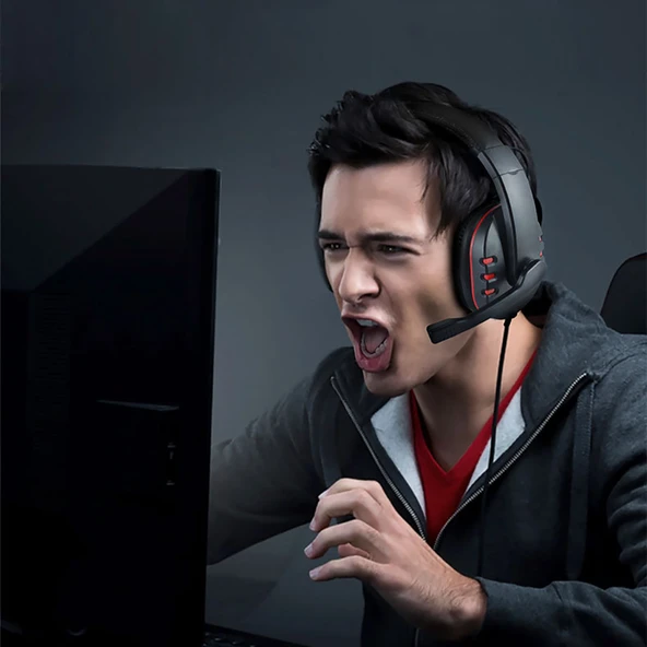 PC Uyumlu Mikrofonlu Kablolu Oyuncu Kulaklığı - Kırmızı - 11