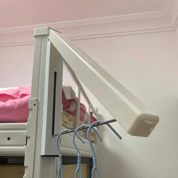 Katlanabilir Elbise Askısı - Çivisiz Model (75cm Paslanmaz Çelik) - Krem Beyazı - Resim 6