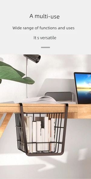 Minimalist Kancalı Raf Altı Saklama Sepeti - Siyah 2'li Paket - 10