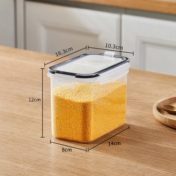 Hava Geçirmeyen Gıda Saklama Kabı - Siyah Kapaklı 1.3L Şeffaf (Tekli Paket)
