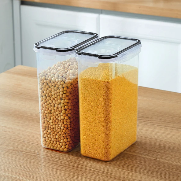 Hava Geçirmeyen Gıda Saklama Kabı - Siyah Kapaklı 2.5L Şeffaf (İkili Paket)