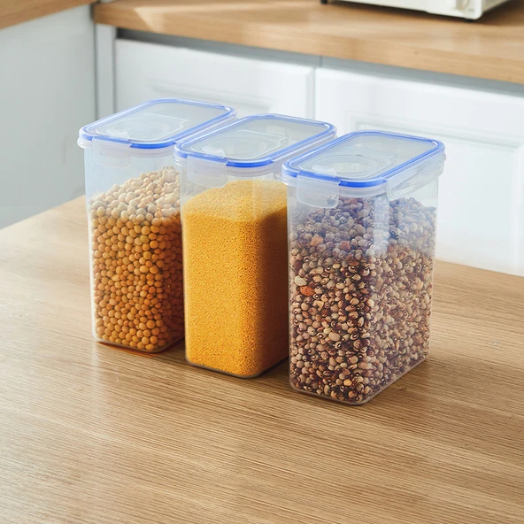 Hava Geçirmeyen Gıda Saklama Kabı - Mavi 1.8L (Üçlü Paket)