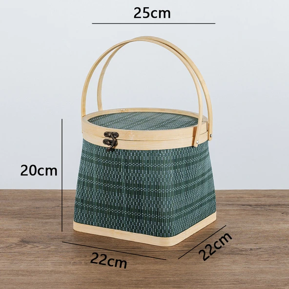 Bambu Dokuma Hediye Sepeti - Yeşil Bambu Boynuz Sepet (25x20cm)