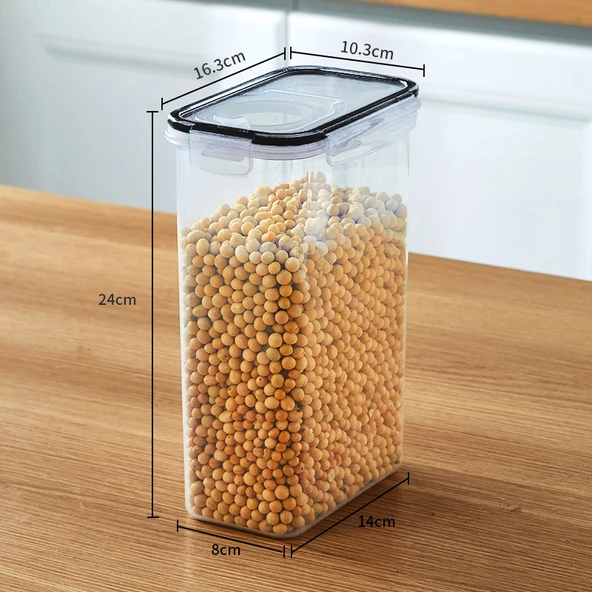 Hava Geçirmeyen Gıda Saklama Kabı - Siyah Kapaklı 2.5L Şeffaf (Tekli Paket)