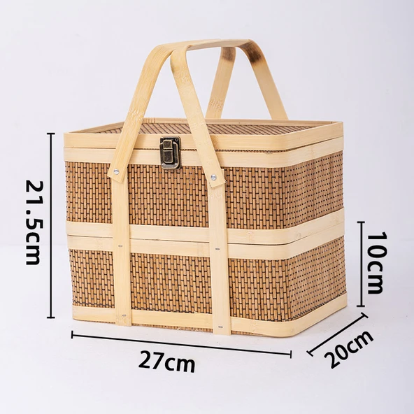 Bambu Dokuma Hediye Sepeti - Çift Kenevir Uzun Sepet (27x20x21.5cm)