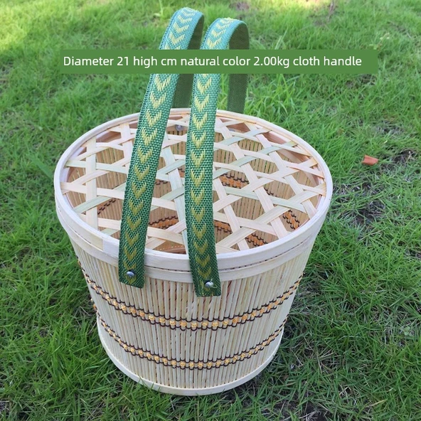 El Dokuması Bambu Sepet - Beyaz 2.00kg (bez saplı)