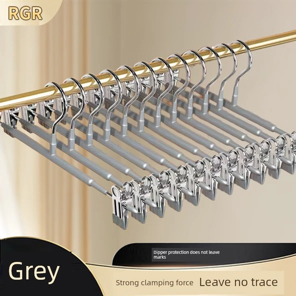 Klipsli Metal Pantolon Askısı - Kaymaz - 10'lu - Gri