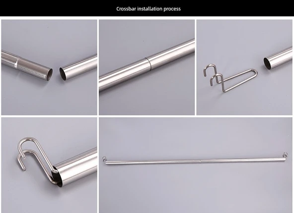 Katlanabilir Elbise Askısı - Çivisiz Model (75cm Paslanmaz Çelik) - Parlak Siyah - 11