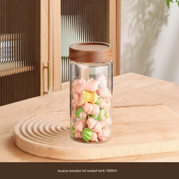 Akasya Kapaklı Cam Saklama Tankı - 1800ml