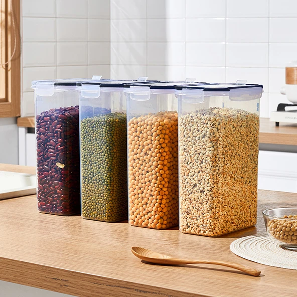 Hava Geçirmeyen Gıda Saklama Kabı - Siyah Kapaklı 2.5L Şeffaf (Dörtlü Paket)