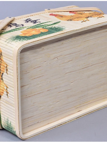 Dikdörtgen Bambu Örgü Sepet - Yumurta Desenli File Kapaklı - 30x20x16 cm - Resim 5