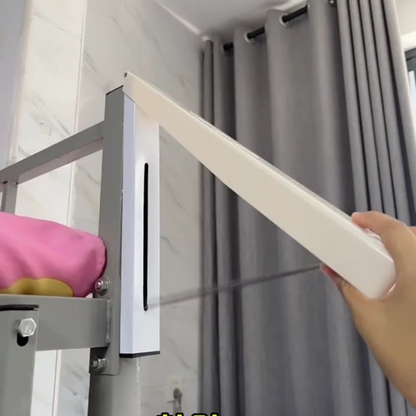 Katlanabilir Elbise Askısı - Çivisiz Model (75cm Paslanmaz Çelik) - Krem Beyazı - Resim 5