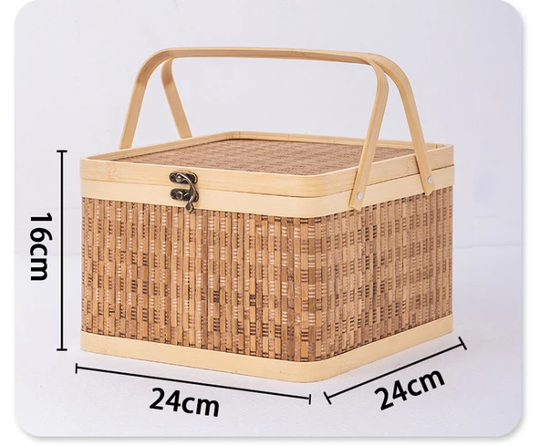 Bambu Dokuma Hediye Sepeti - Baskılı Yuvarlak Sepet (26x11cm) - 11