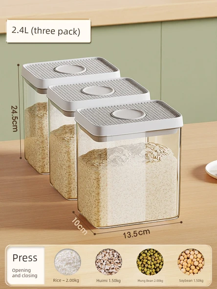 Hava Geçirmeyen Tahıl Saklama Kabı - 2.4 Litre - Üçlü Paket