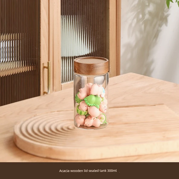 Akasya Kapaklı Cam Saklama Tankı - 300ml