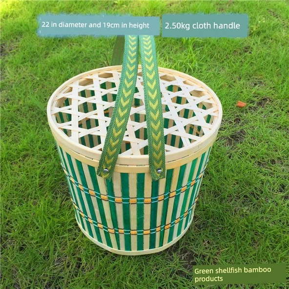 El Dokuması Bambu Sepet - Yeşil 2.50kg (bez saplı)