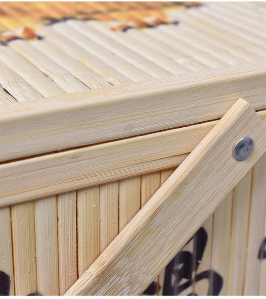 Dikdörtgen Bambu Örgü Sepet - Yumurta Desenli File Kapaklı - 30x20x16 cm - Resim 11