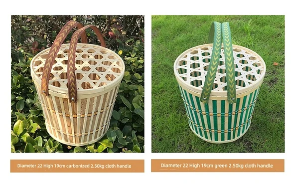 El Dokuması Bambu Sepet - Yeşil 0.50kg (bez saplı) - 10