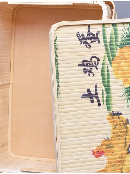 Dikdörtgen Bambu Örgü Sepet - Yumurta Desenli File Kapaklı - 30x20x16 cm - Resim 6