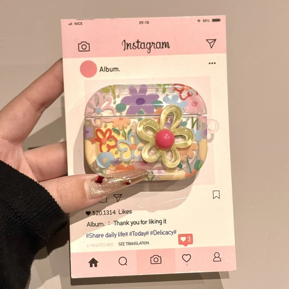 3D Çiçek Desenli AirPods 1/2 Kılıf - Bahar Çiçekleri