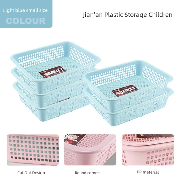Plastik Saklama Sepeti - Açık Mavi Küçük Boy - Beşli Paket