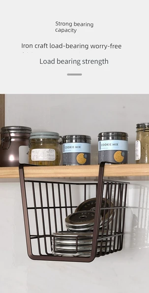 Minimalist Kancalı Raf Altı Saklama Sepeti - Siyah 2'li Paket - 11
