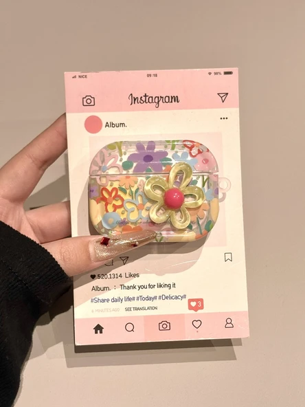 3D Çiçek Desenli AirPods 1/2 Kılıf - Bahar Çiçekleri ve Bileklik - 6