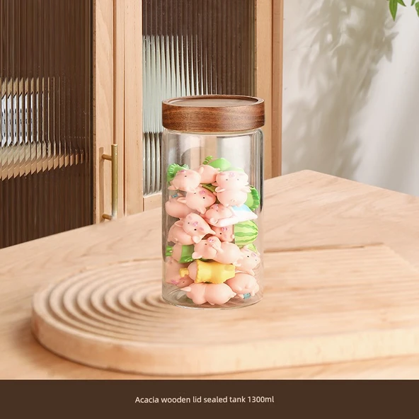 Akasya Kapaklı Cam Saklama Tankı - 1300ml