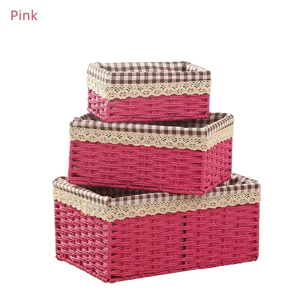 Rattan Desenli Saklama Sepeti - Kırmızı - Tam Set
