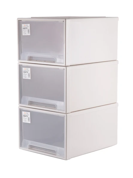 Çekmeceli Düzenleyici Kutusu - Beyaz + Şeffaf C - 30.6x32x15cm - 2'li Paket - 3