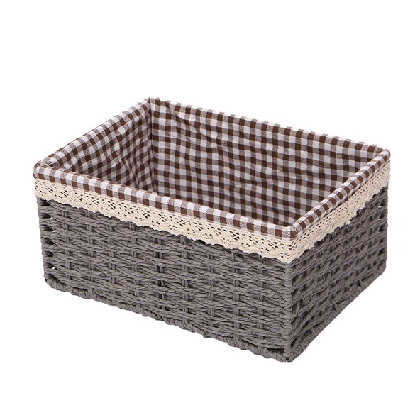 Rattan Desenli Saklama Sepeti - Şık Gri - Büyük Boy