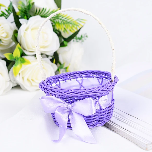 Rattan Örgü Taşınabilir Çiçek Sepeti - Mor