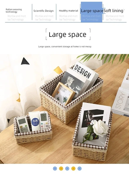 Rattan Desenli Saklama Sepeti - Kahve - Kapaklı Set - 8