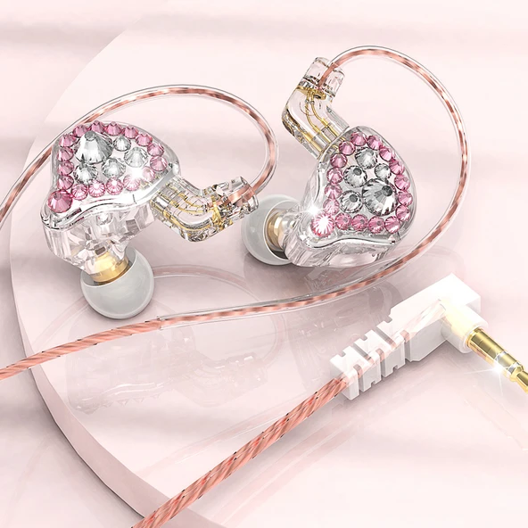 3.5mm Mikrofonlu Kablolu Kulak İçi HIFI Kulaklık - Pembe