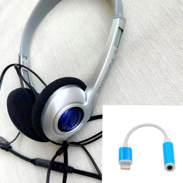 Retro Tarz Kablolu Kulaklık - Gümüş + Apple Dönüştürme Arayüzü