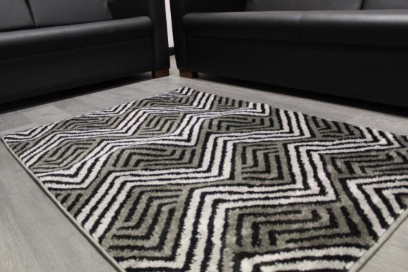 Dokuma Halı Zigzag Desen Siyah Gri 96cm x 136cm - 1