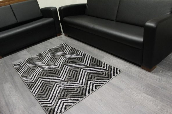 Dokuma Halı Zigzag Desen Siyah Gri 96cm x 136cm - 2